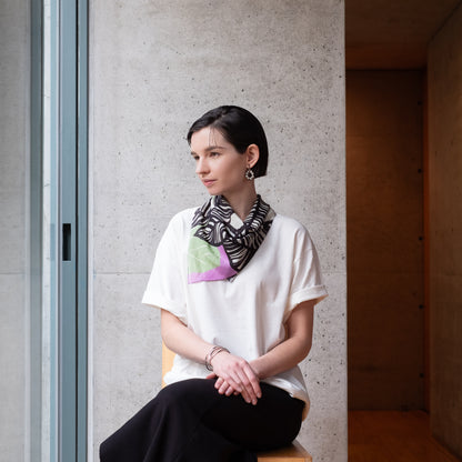 リング付き シルクコットンのミニスカーフ 'Saint Vincent' cream