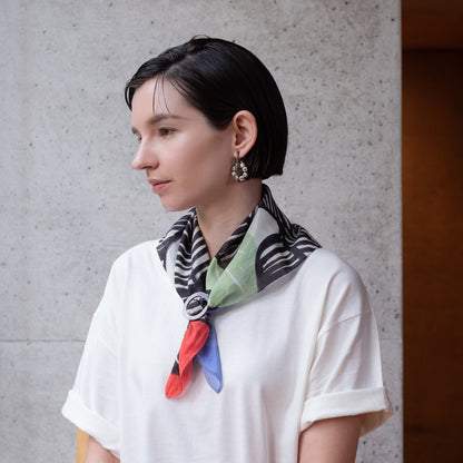 リング付き シルクコットンのミニスカーフ 'Saint Vincent' cream