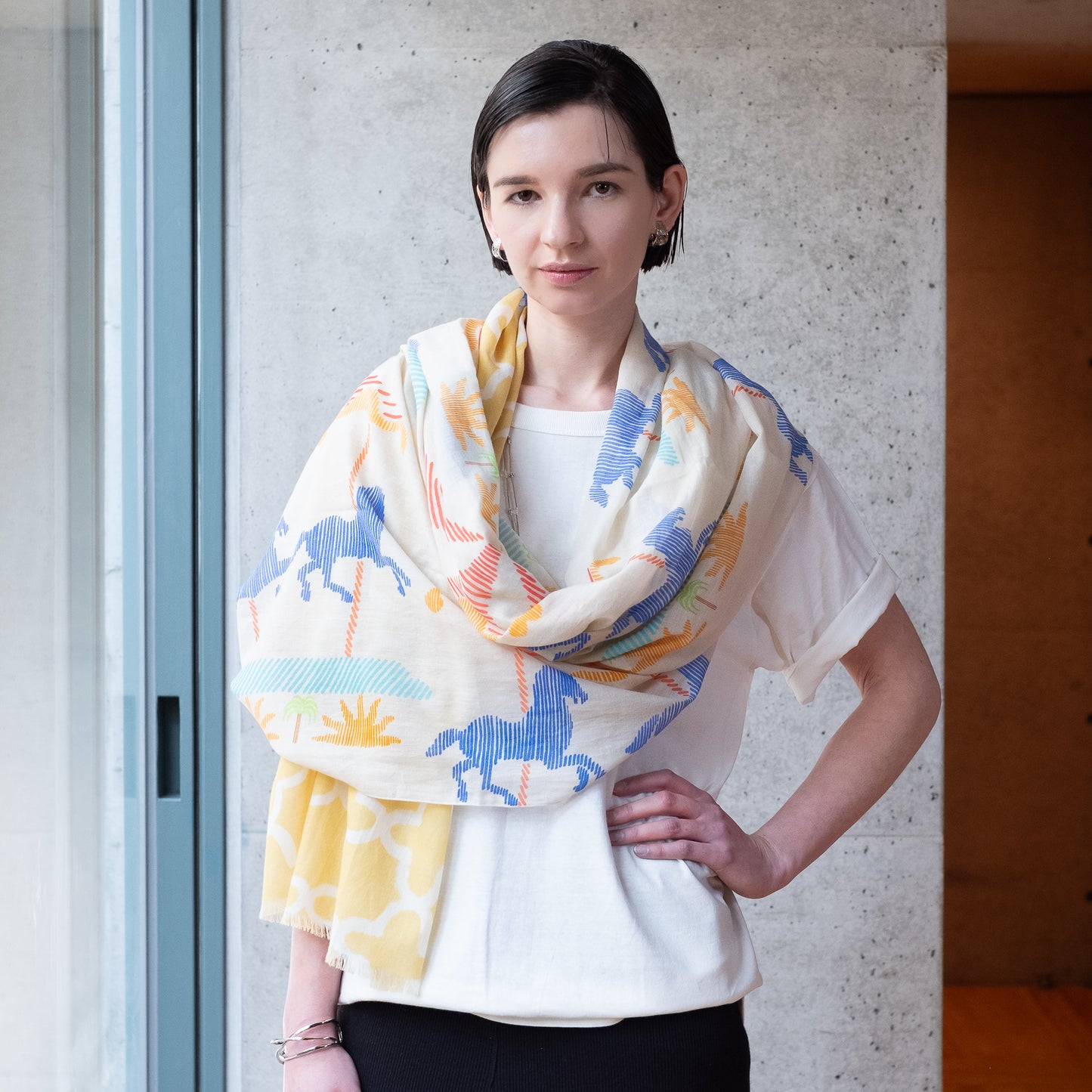 オーガニックコットンのロングストール 'Parisian Carosel' peach