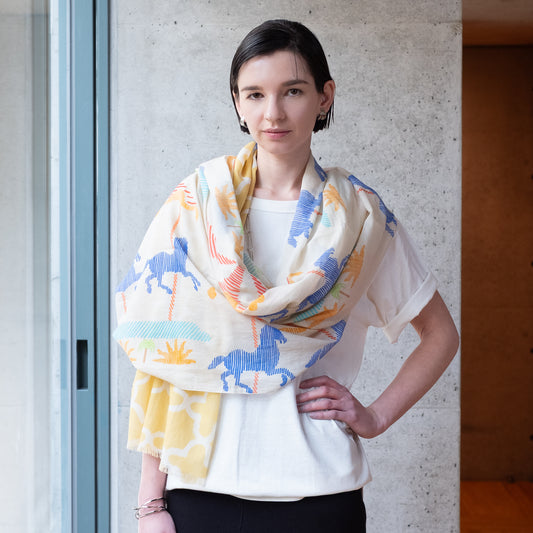 オーガニックコットンのロングストール 'Parisian Carosel' peach