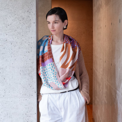 両面シルクのループスカーフ 'Fashionista' plum