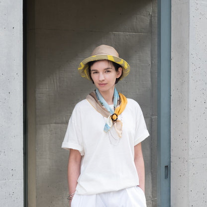 リング付き オーガニックコットンミニスカーフ 'Coastal Breeze' sunny yellow