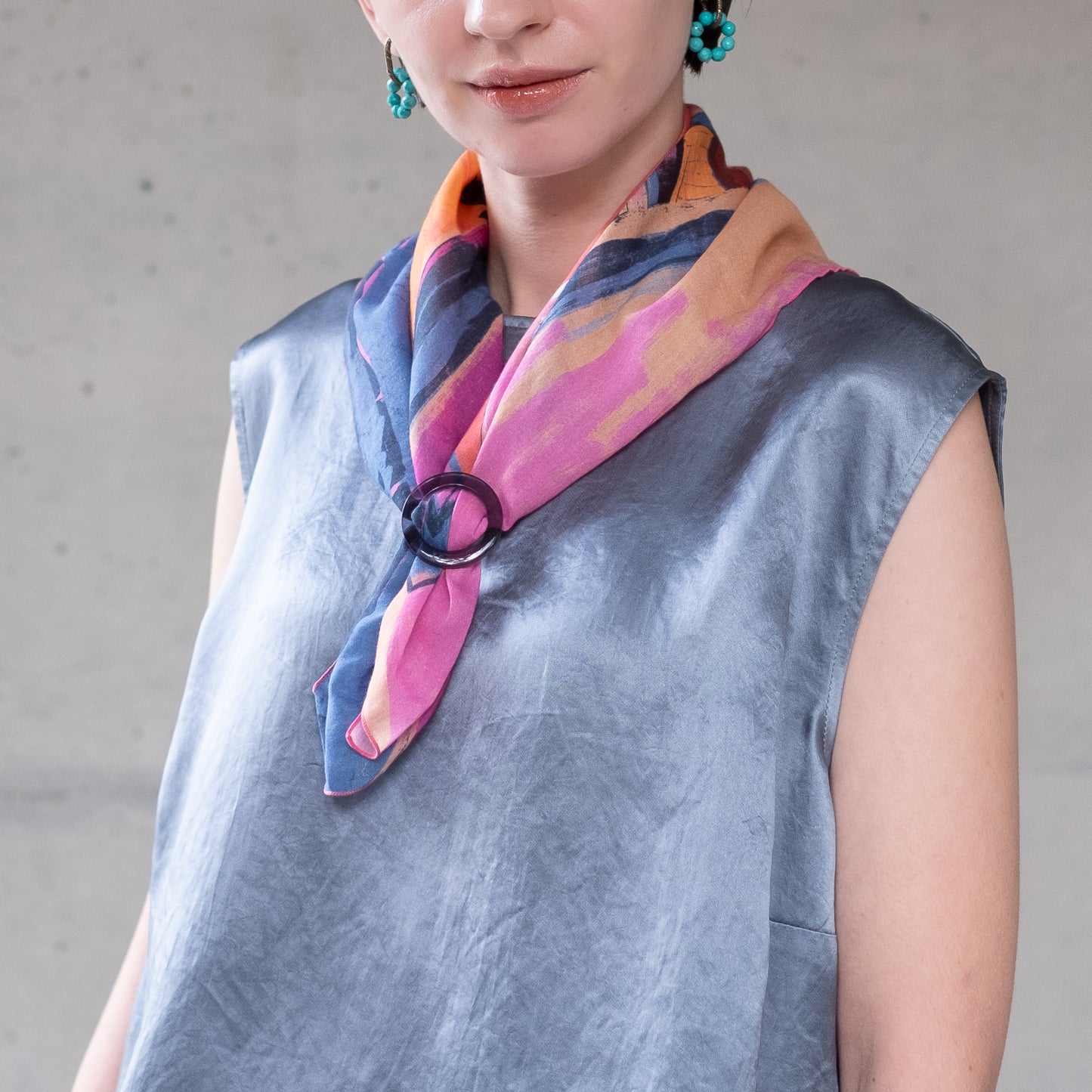 リング付き オーガニックコットンミニスカーフ 'Coastal Breeze' sunset