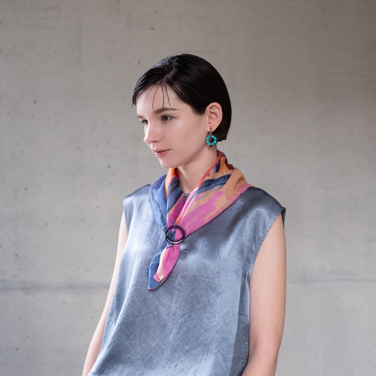 リング付き オーガニックコットンミニスカーフ 'Coastal Breeze' sunset