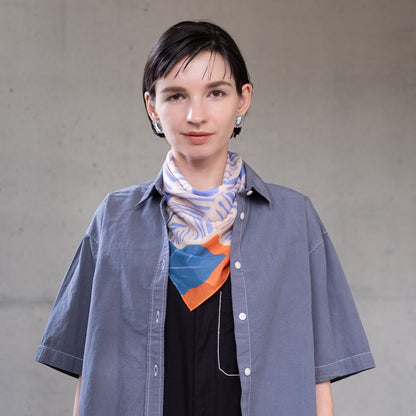 リング付き シルクコットンのミニスカーフ'Saint Vincent' sky blue