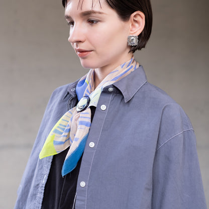 リング付き シルクコットンのミニスカーフ'Saint Vincent' sky blue