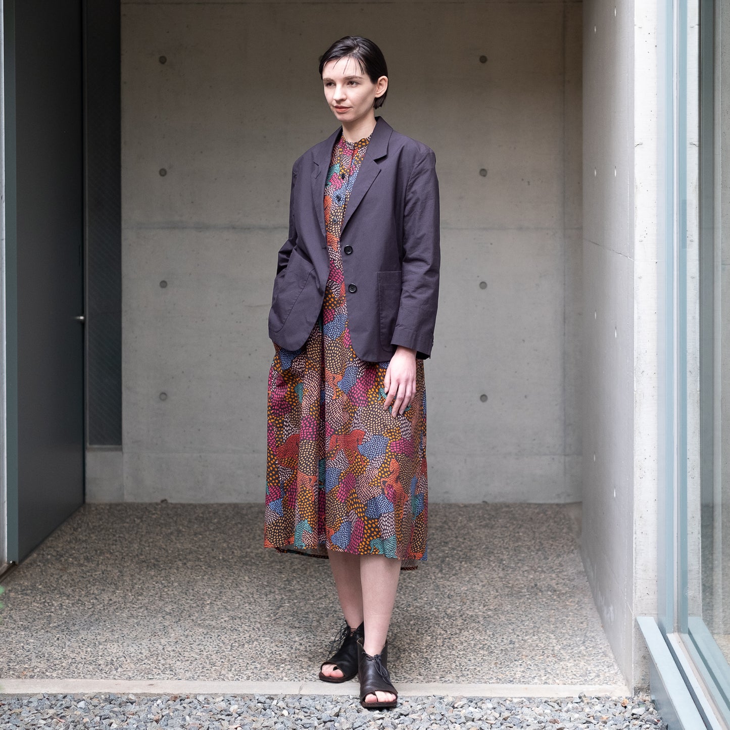Restock! Japanese Printed Organic Cotton 'Pluto and Beyond' Gathered Shirt Dress