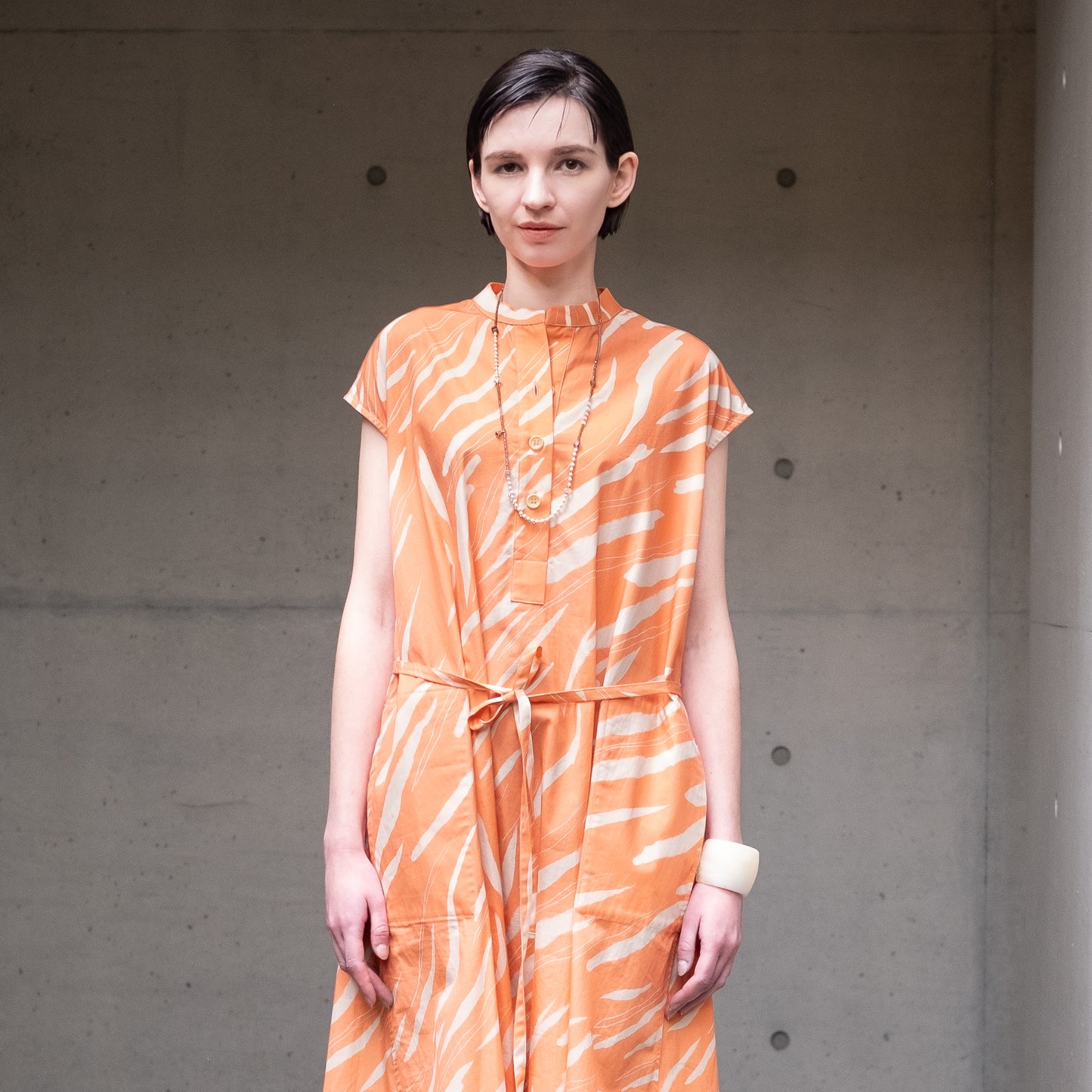Restock! Japanese Printed Organic Cotton 'Pluto and Beyond' Gathered Shirt Dress