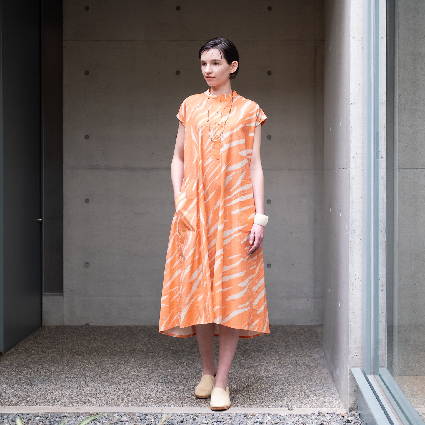 Restock! Japanese Printed Organic Cotton 'Pluto and Beyond' Gathered Shirt Dress