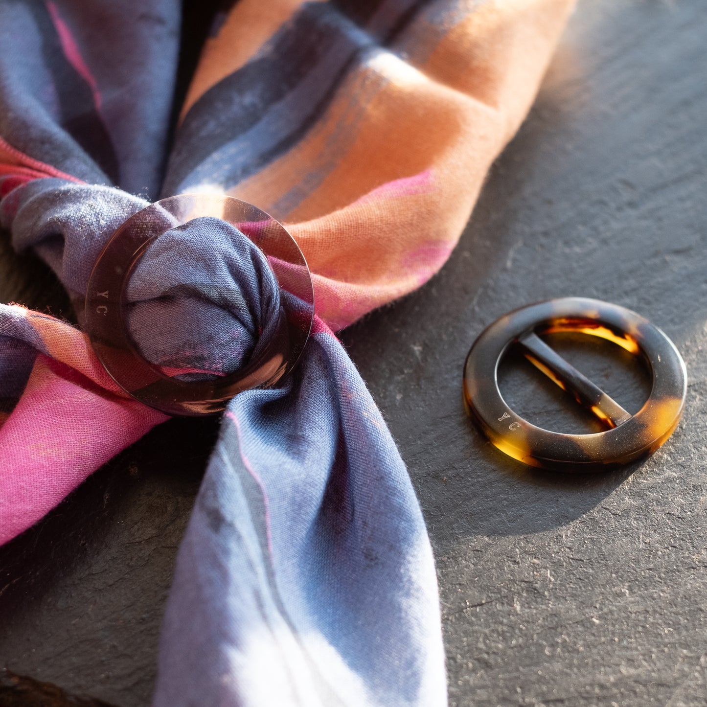 Japanese Organic cotton 'Amelia`s Patio' white Mini scarf with ring