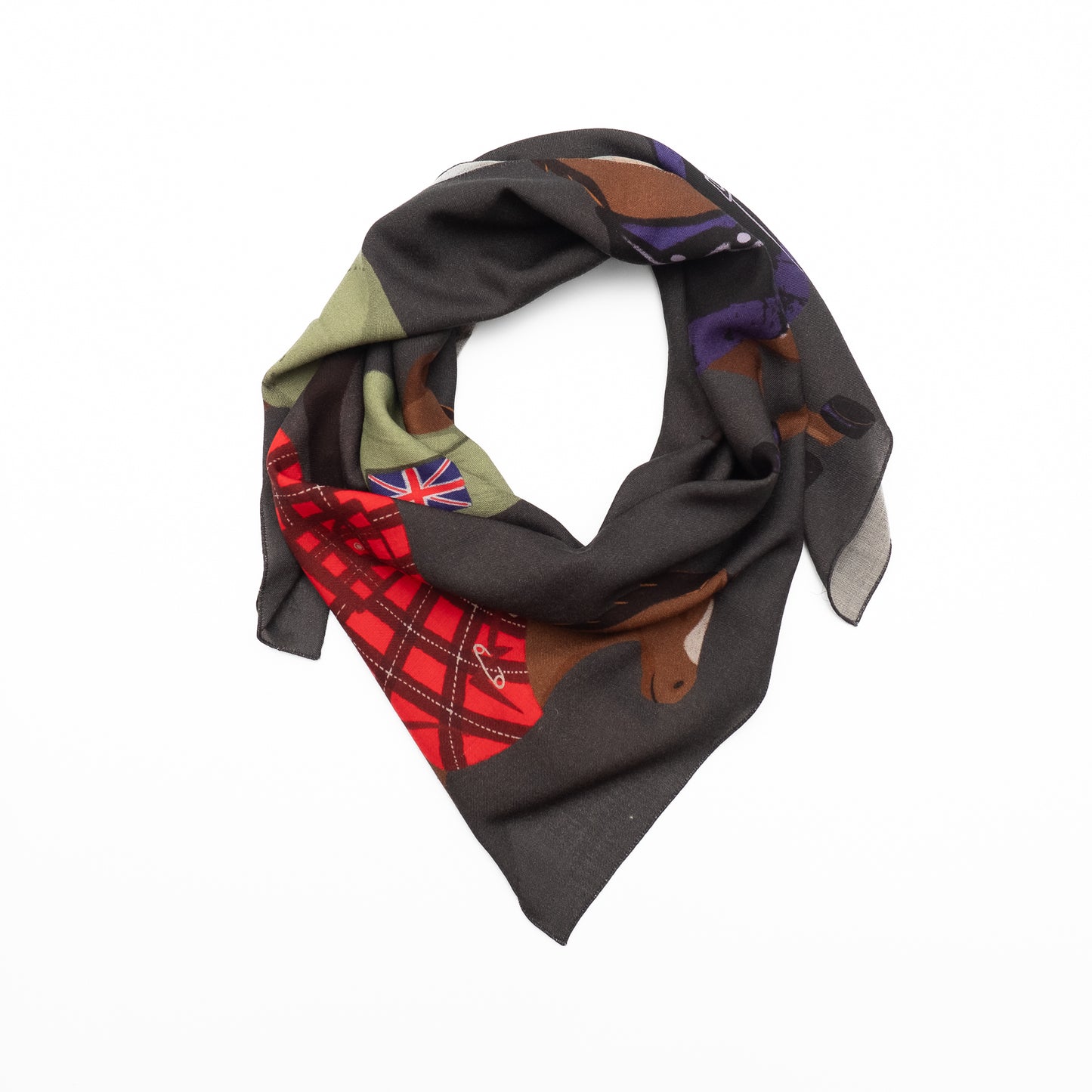 Mini-écharpe bleu marine en soie imprimée japonaise 'Polka Dot Queen' avec anneau vague