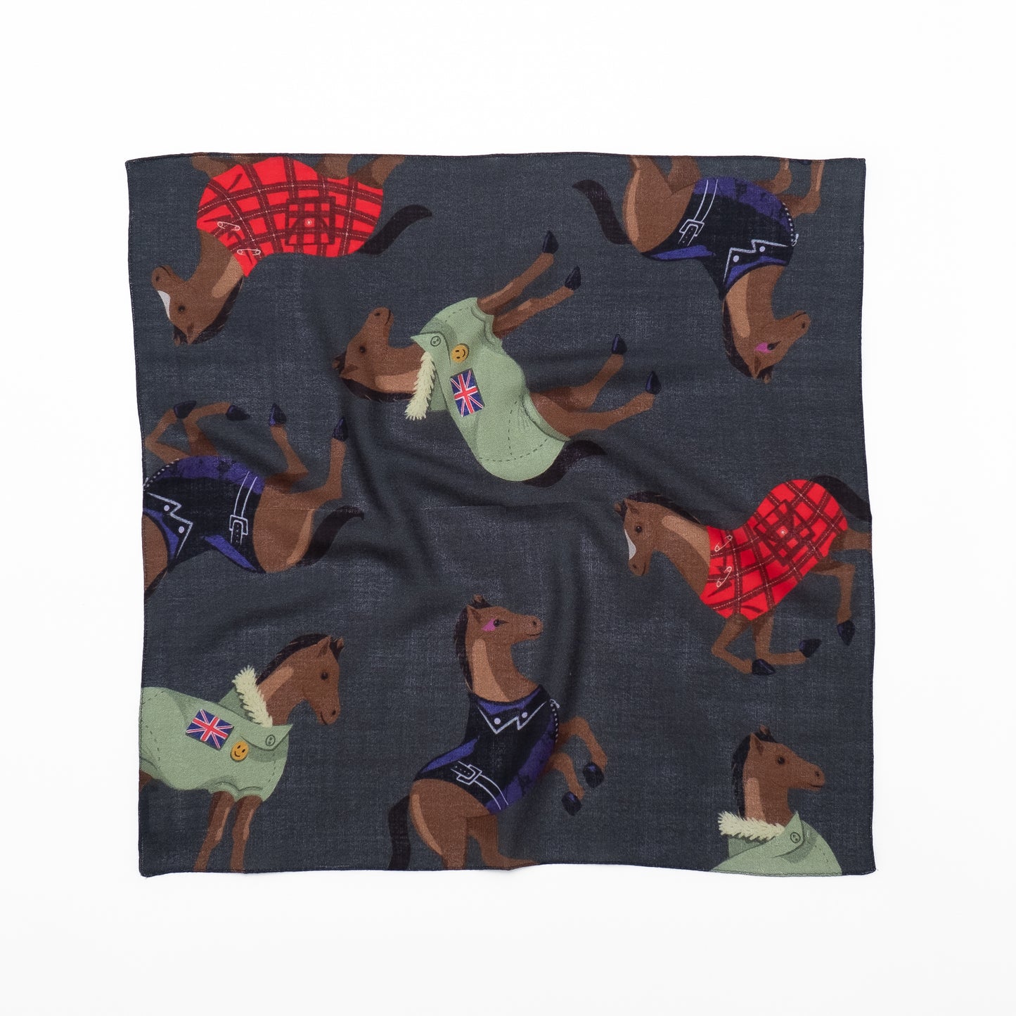 Mini-écharpe bleu marine en soie imprimée japonaise 'Polka Dot Queen' avec anneau vague