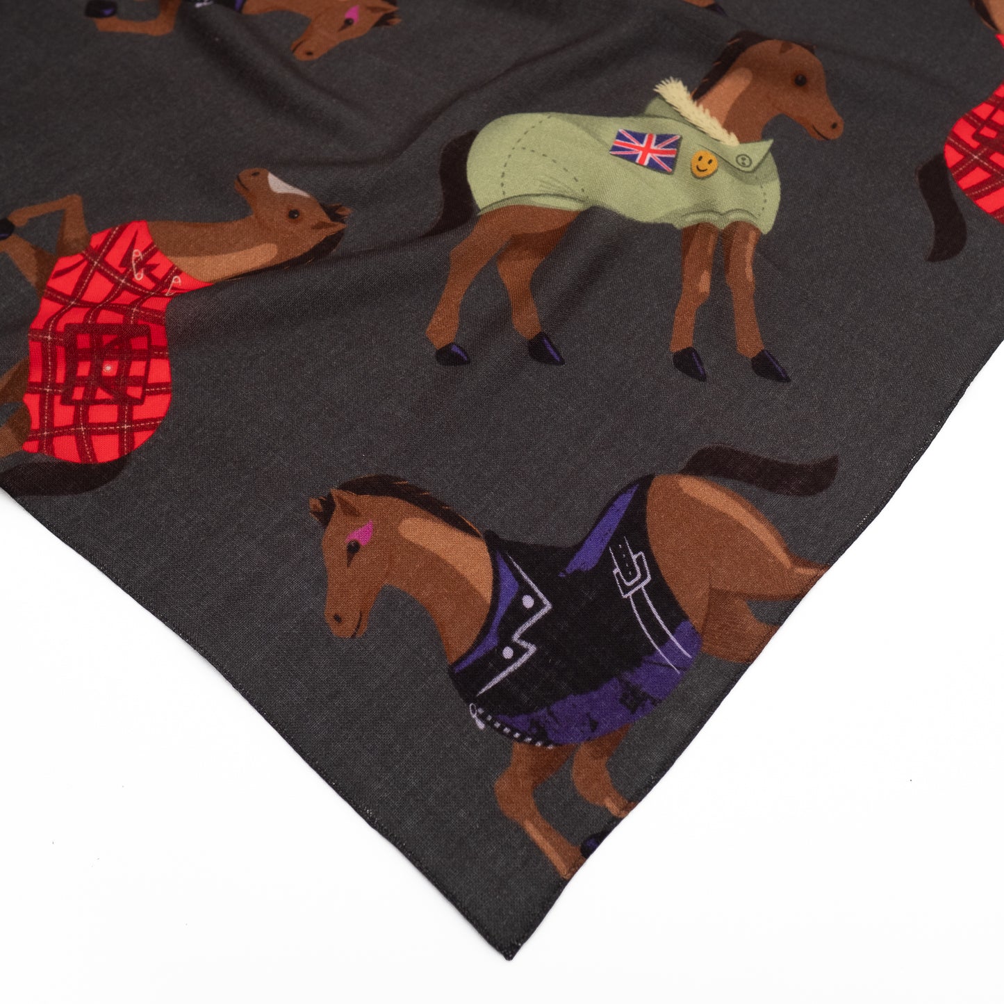 Mini-écharpe bleu marine en soie imprimée japonaise 'Polka Dot Queen' avec anneau vague