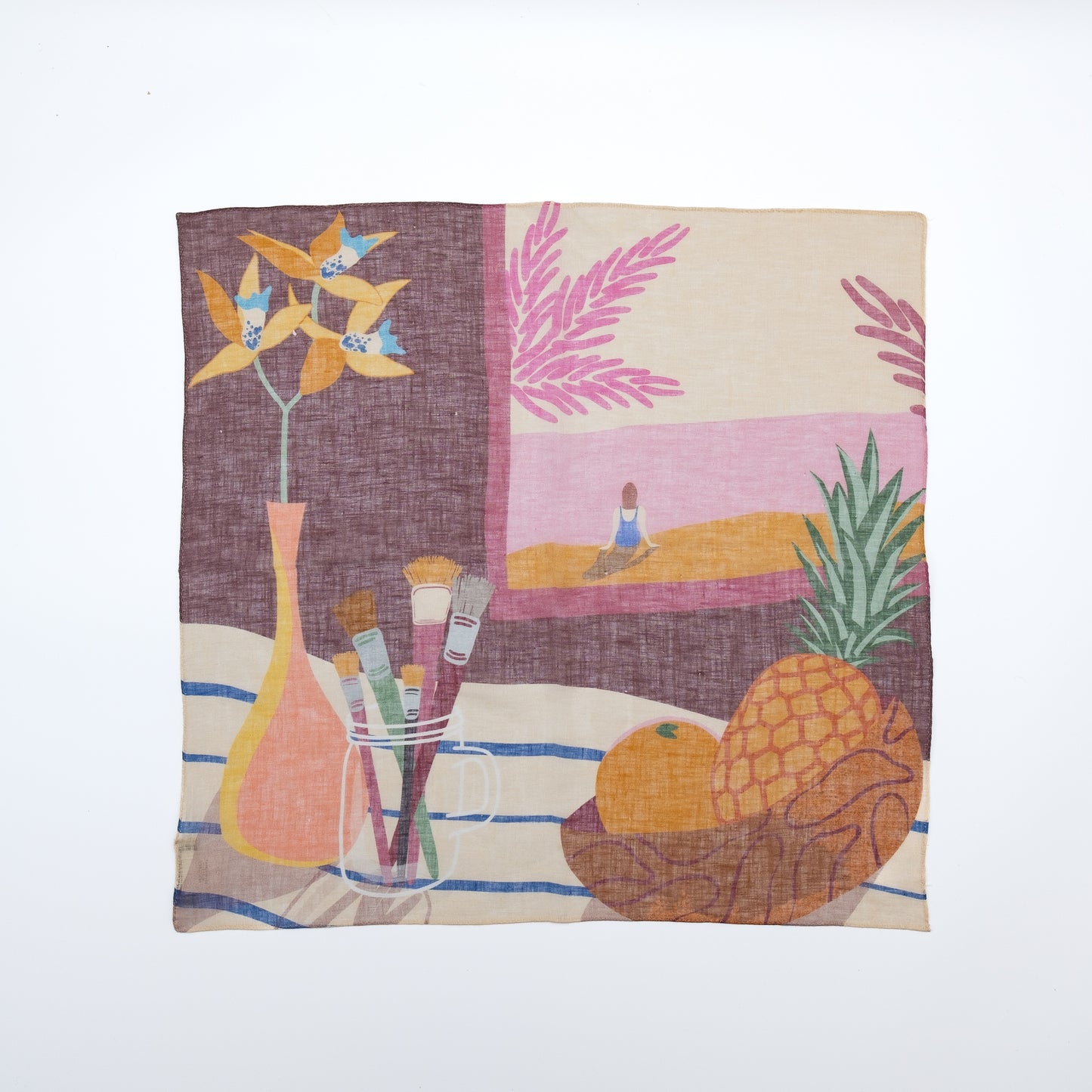 Mini foulard vert 'California' imprimé japonais en coton bio avec anneau