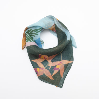 Mini foulard vert 'California' imprimé japonais en coton bio avec anneau