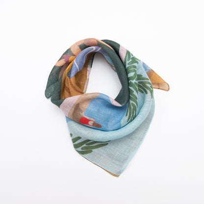 Mini foulard vert 'California' imprimé japonais en coton bio avec anneau