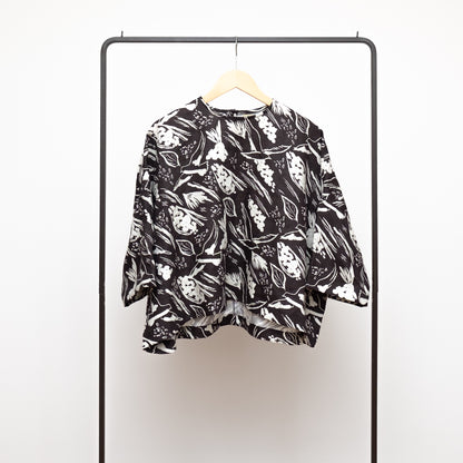 Brushed back Japanese Printed organic cotton gathered skirt 'Halsham' black