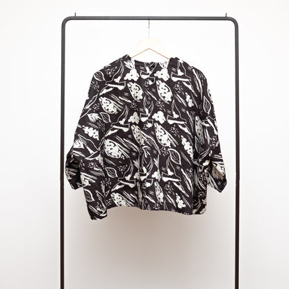 Brushed back Japanese Printed organic cotton gathered skirt 'Halsham' black