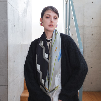 シルクとウールのループスカーフ 'Snow Drops' beige