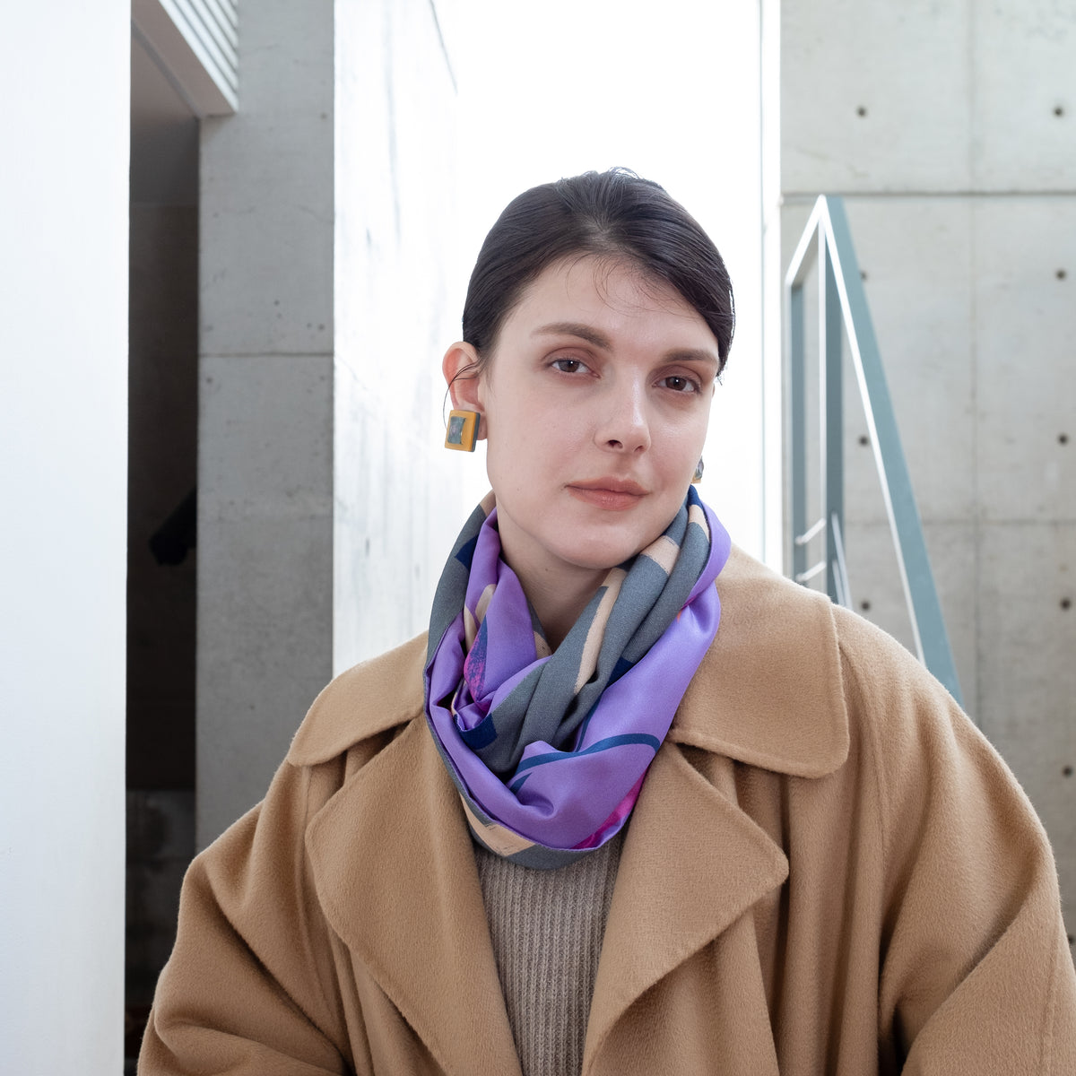 シルクとウールのループスカーフ 'Snow Drops' lilac