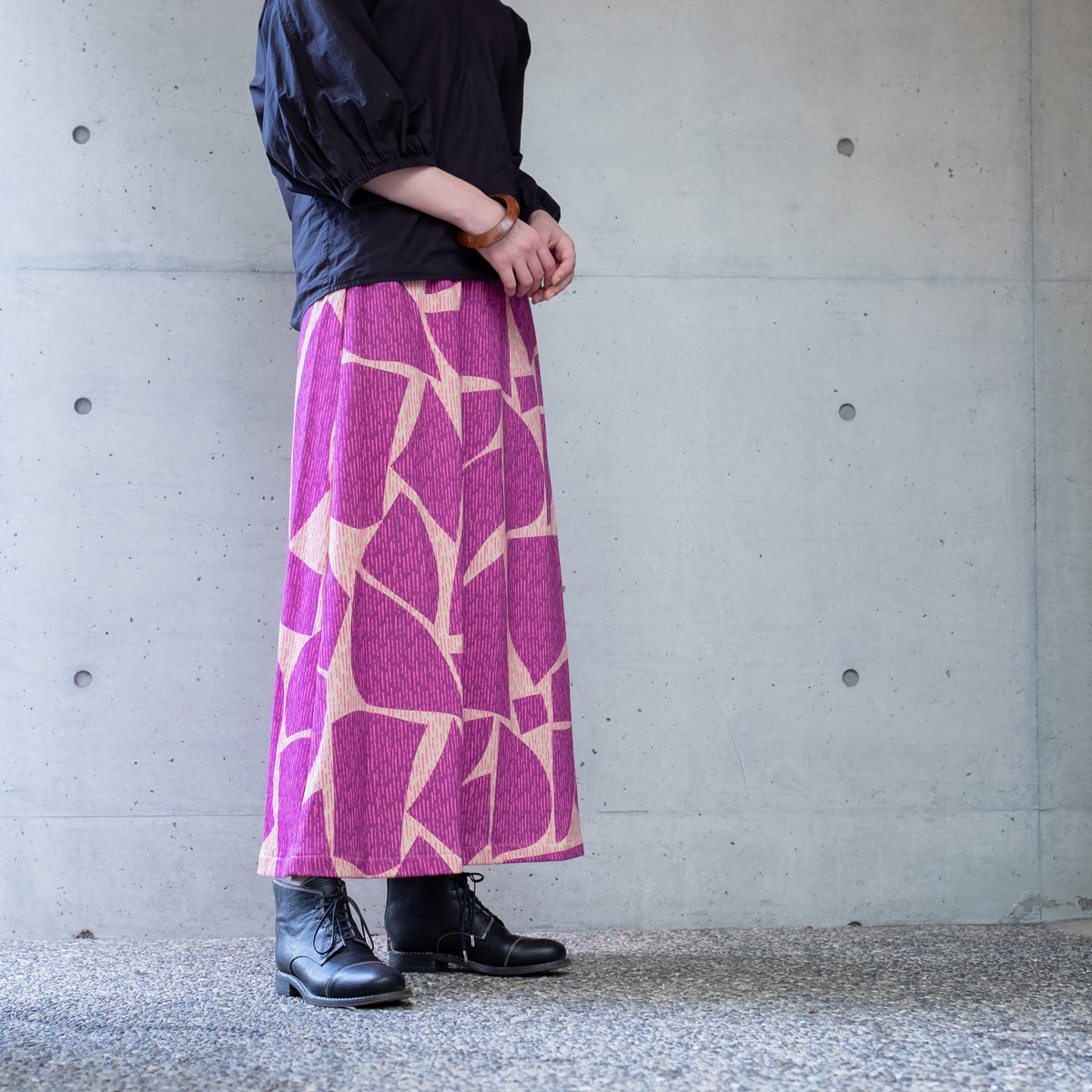 裏起毛 オーガニックコットンロングスカート 'Oxford Mosaic' pink