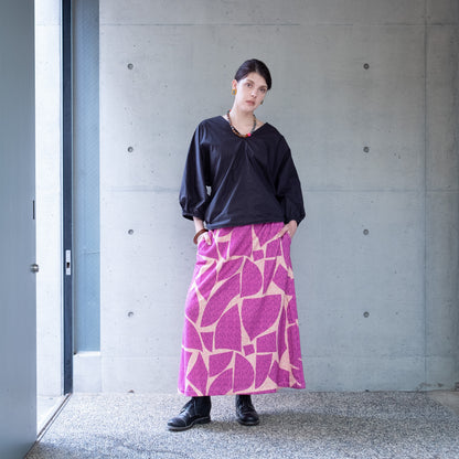 裏起毛 オーガニックコットンロングスカート 'Oxford Mosaic' pink