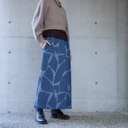 裏起毛 オーガニックコットンロングスカート 'Oxford Mosaic' blue
