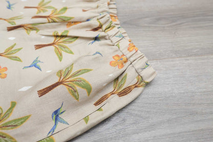 Japanese Printed Linen イージーパンツ 'Hibiscus' beige | YARN &COPPER
