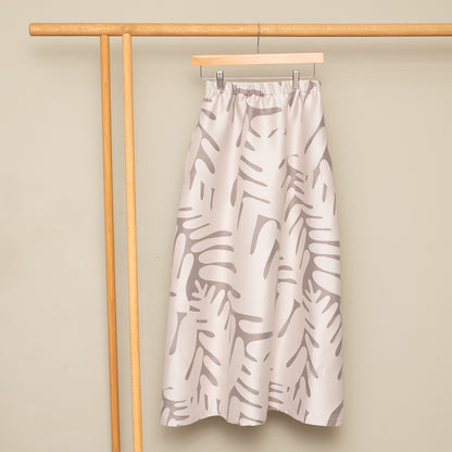 播州織 Wool/Cotton Jacquard Long Skirt - cream/grey