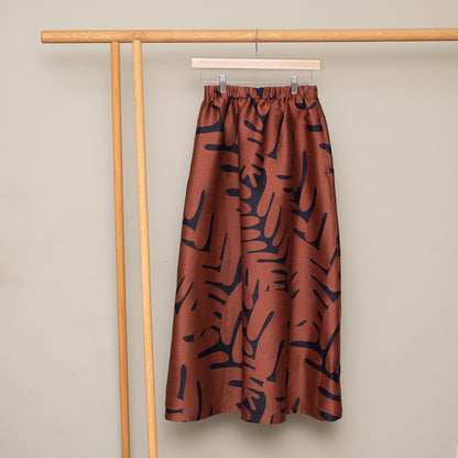 播州織  Wool/Cotton Jacquard Long Skirt - brown/dark grey