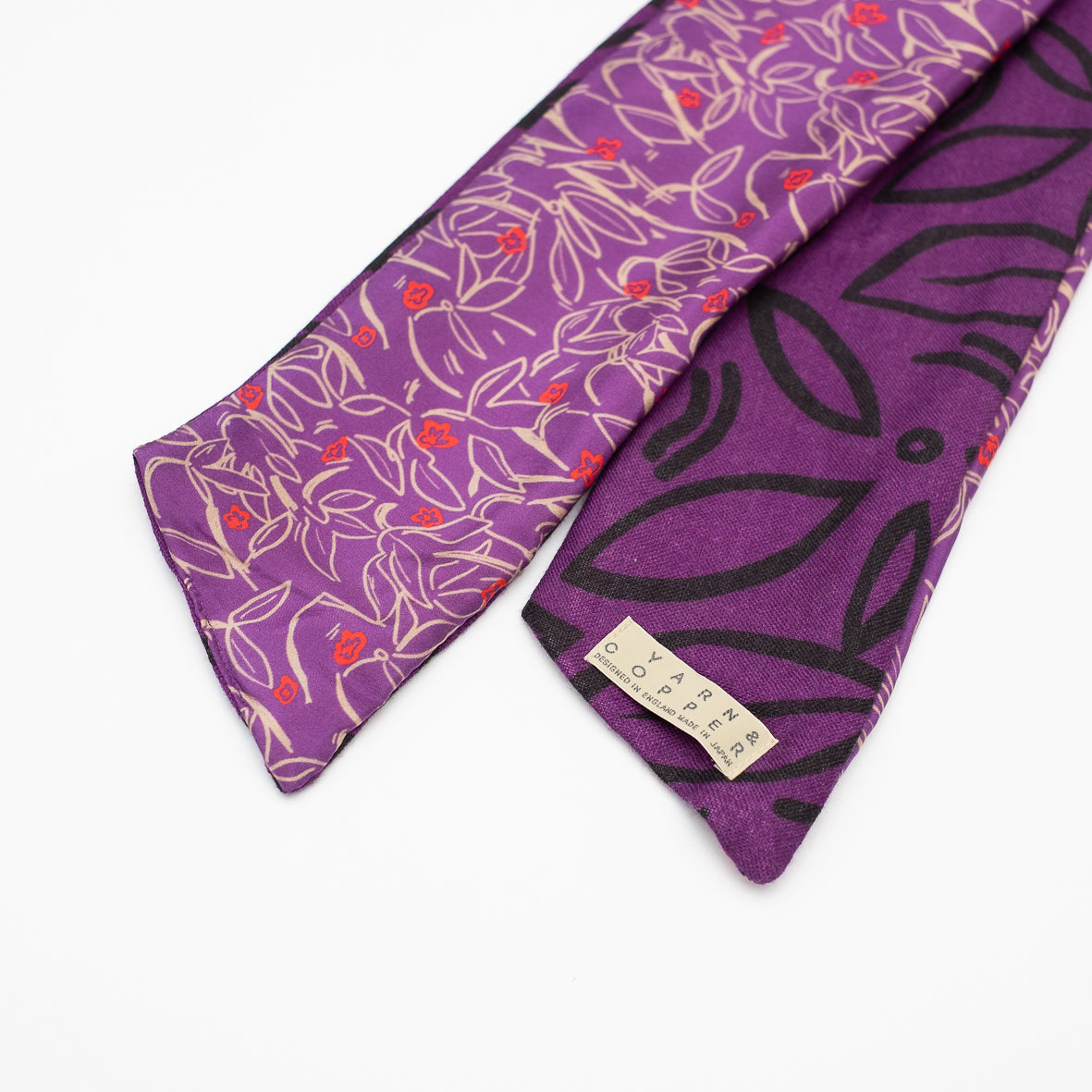 Silk/Wool 'Flowers' purple リバーシブルヘッドスカーフ
