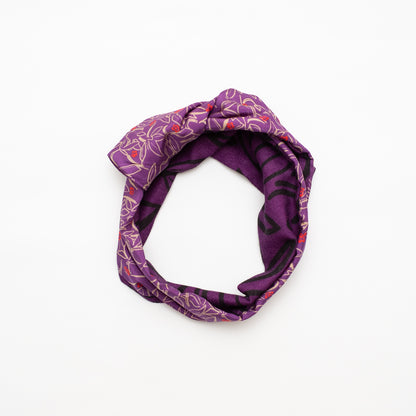 Silk/Wool 'Flowers' purple リバーシブルヘッドスカーフ