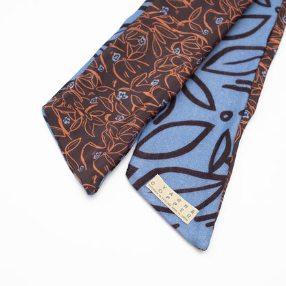 Silk/Wool 'Flowers' blue/brown リバーシブルヘッドスカーフ