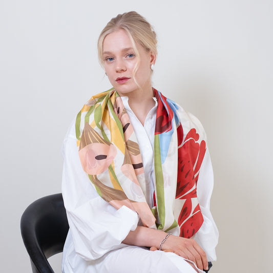 Silk/Silk 'Tulips' red ループスカーフ