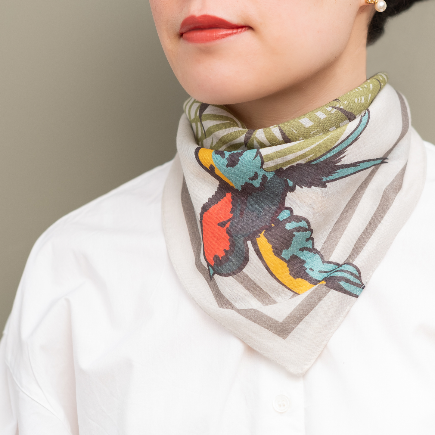 Japanese Printed Organic Cotton 'canopy' Gray Mini scarf with ring