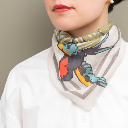 Japanese Printed Organic Cotton 'canopy' Gray Mini scarf with ring