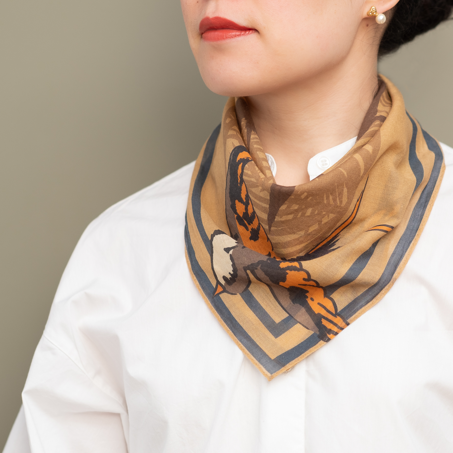 Japanese Printed Organic Cotton 'canopy' Camel mini scarf with ring