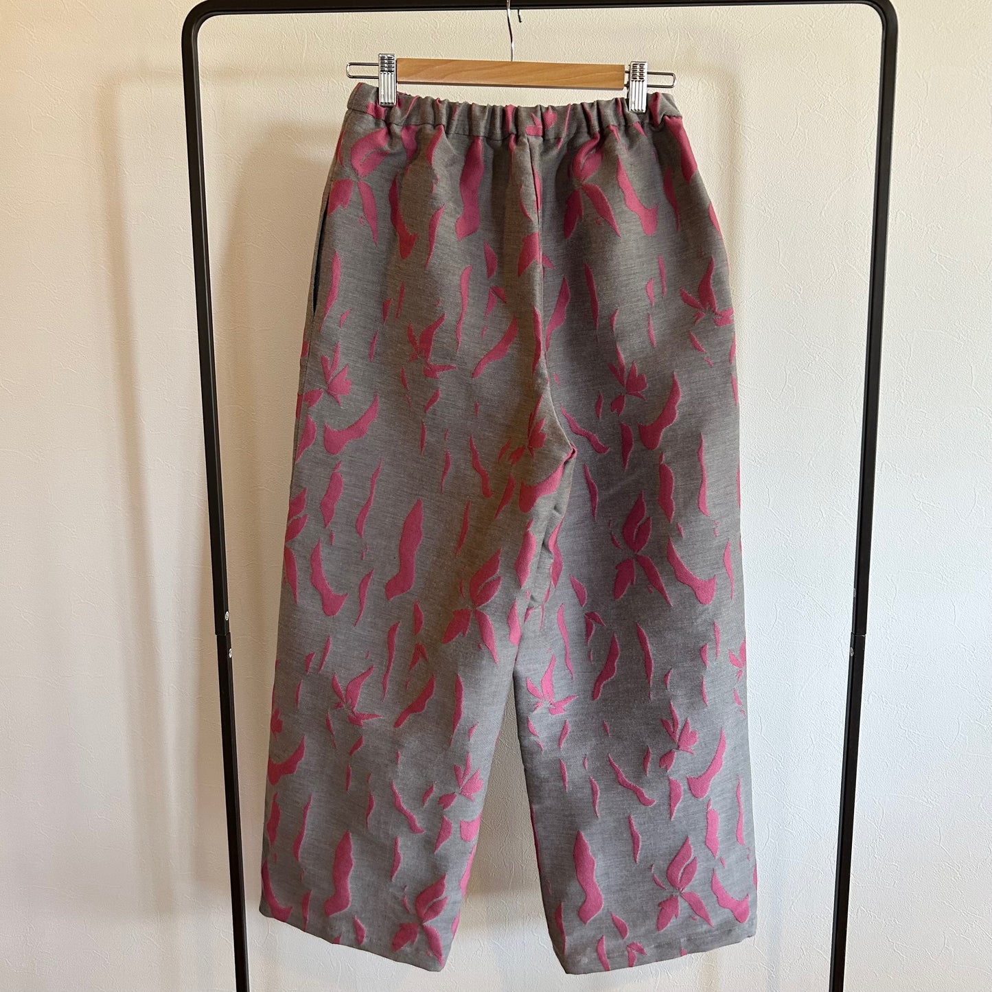 12月上旬〜中旬お届け！播州織  Wool/Cotton Jacquard Easy Pants -pink&grey