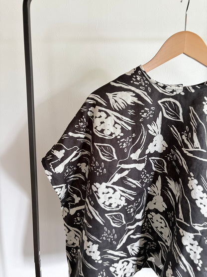Brushed back Japanese Printed organic cotton gathered skirt 'Halsham' black
