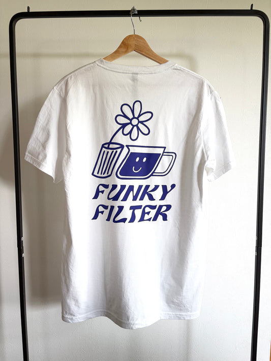 8月中旬お届け予定 オーガニックコットンTシャツ 'Funky Filter'両面プリント