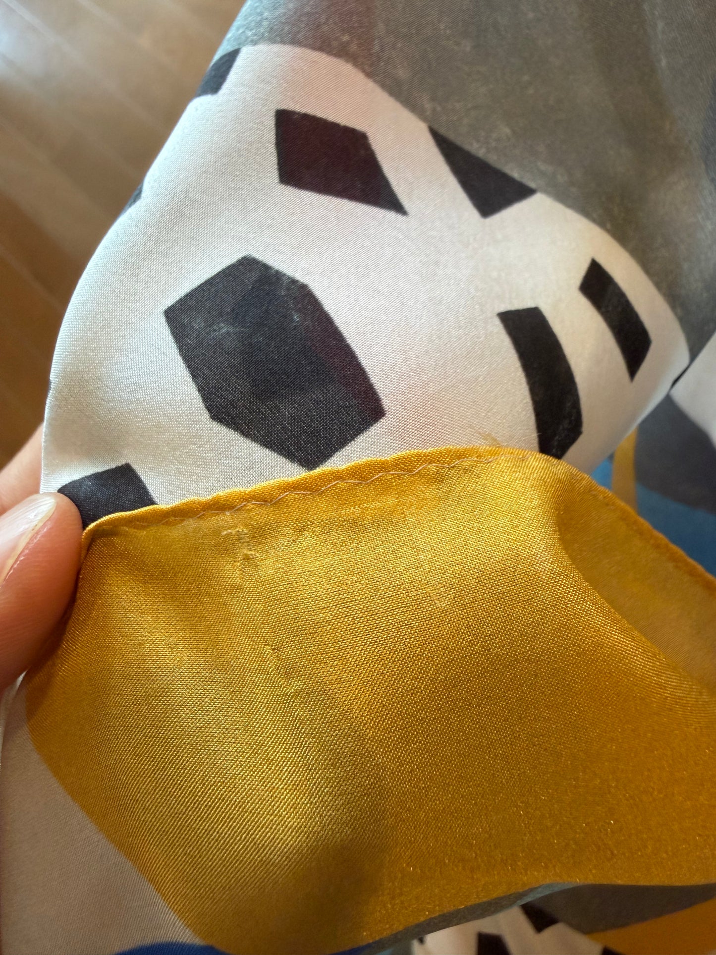 Japanese Printed Silk 'Polka Dot Queen' navy mini scarf with wave ring