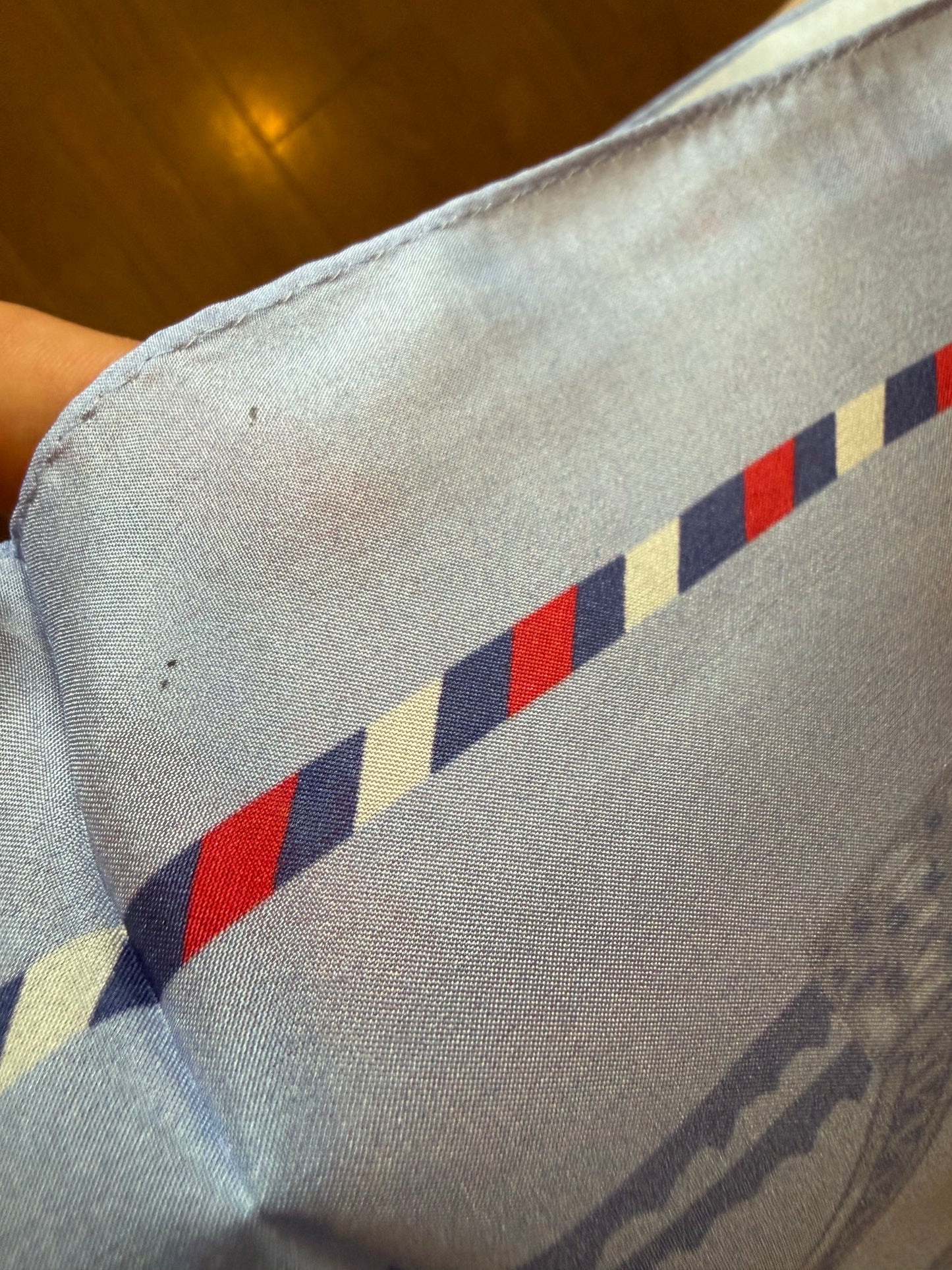 Japanese Printed Silk 'Polka Dot Queen' navy mini scarf with wave ring