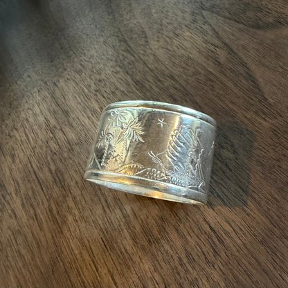 ロングストール用 ヴィンテージリング / silver plated 19世紀 風景画 イギリス製