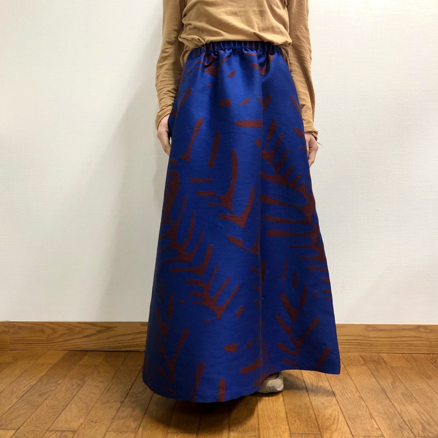 播州織 Wool/Cotton ジャガードロングスカート - blue/red brown