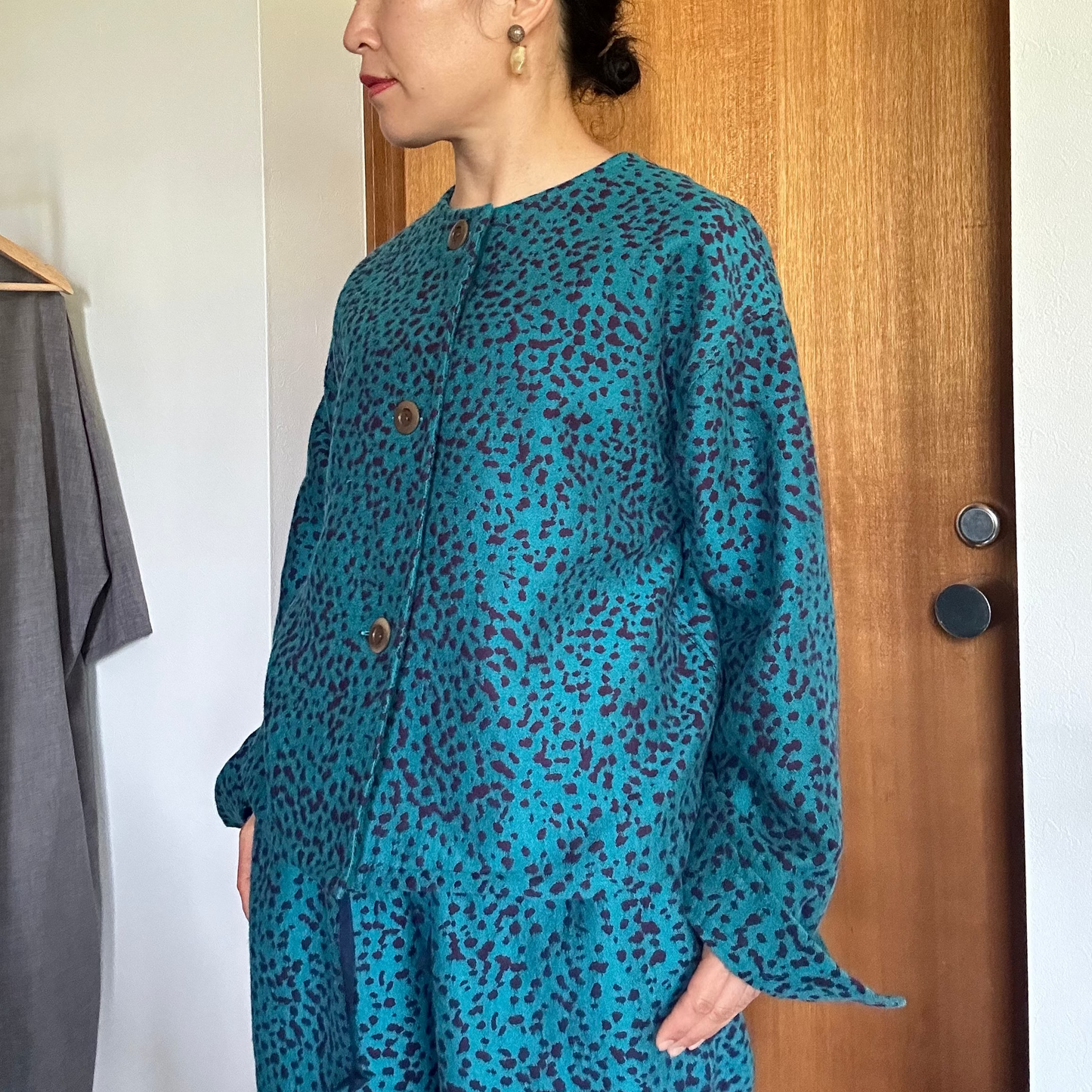 11月中旬入荷予定！播州織 Wool/Cotton ショート丈ジャケット / blue green x purple