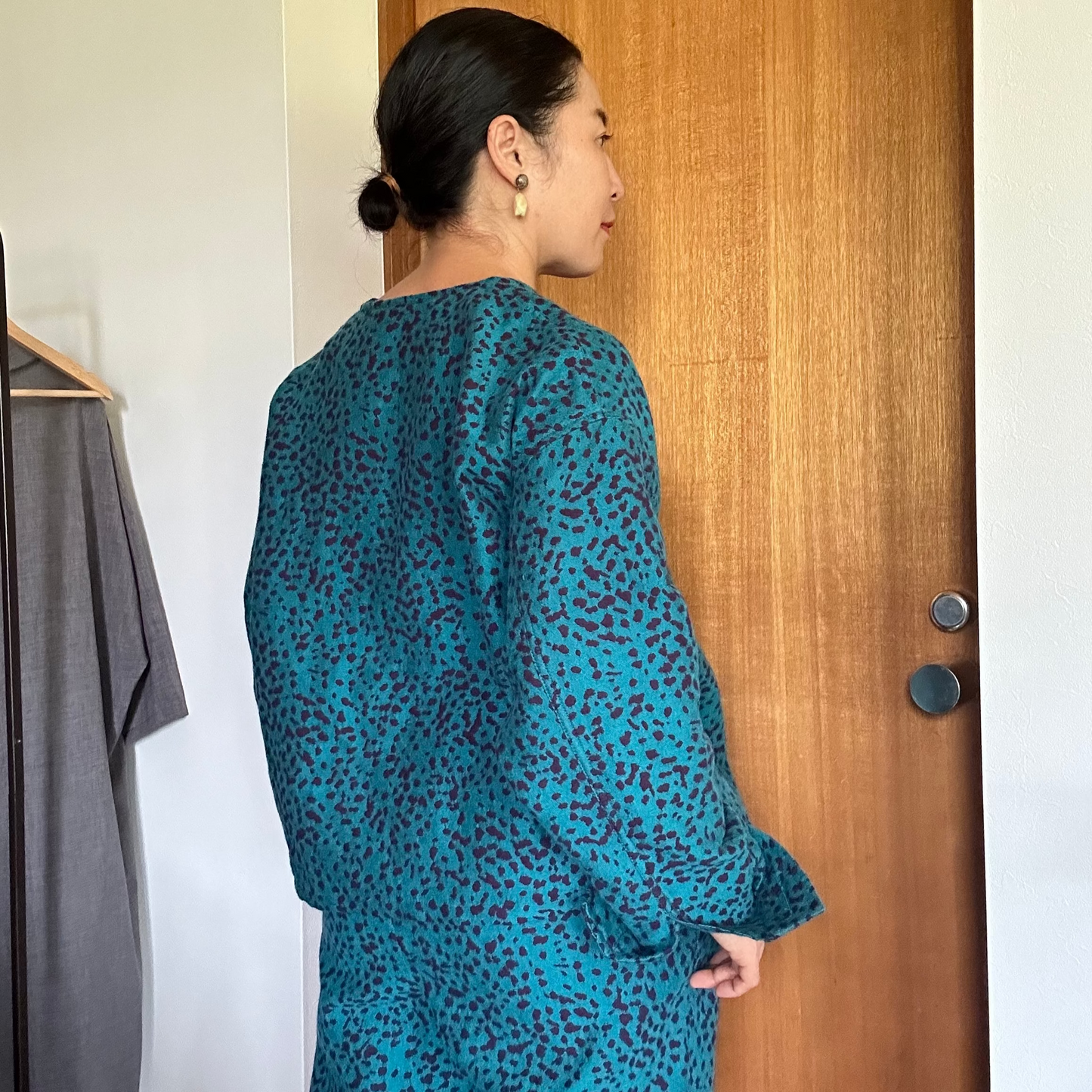 11月中旬入荷予定！播州織 Wool/Cotton ショート丈ジャケット / blue green x purple