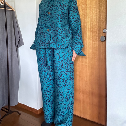 11月中旬入荷予定！播州織 Wool/Cotton イージーパンツ / blue green x purple