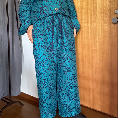 11月中旬入荷予定！播州織 Wool/Cotton イージーパンツ / blue green x purple