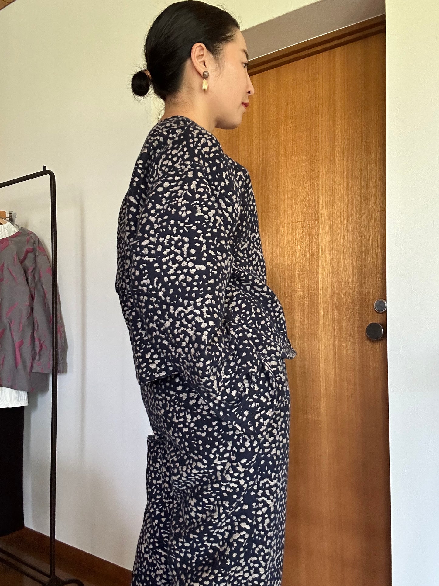 11月中旬入荷予定！播州織 Wool/Cotton ショート丈ジャケット / navyxgreige