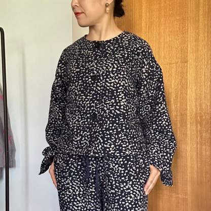 11月中旬入荷予定！播州織 Wool/Cotton ショート丈ジャケット / navyxgreige